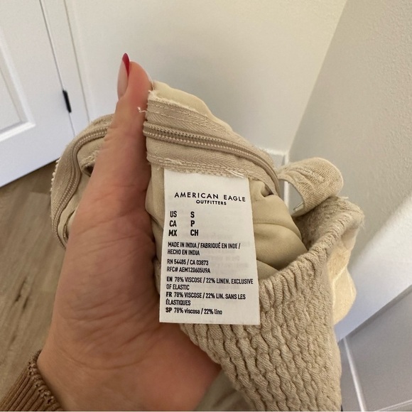 American Eagle Striped Wide Leg Jumpsuit Linen Blend Cream White Size S Women’s - Picture 12 of 12